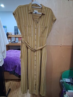 Universal Thread Mustard and White Striped Button-Front Maxi Dress